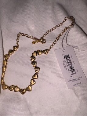 NWT Coach Gold Heart Link Necklace with Pavé Accents